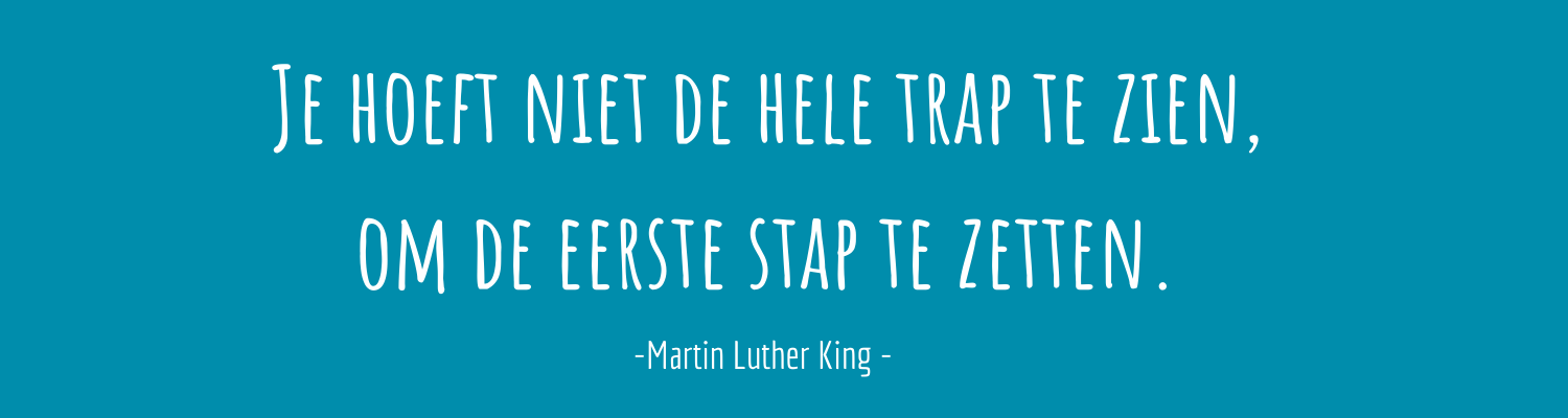 je hoeft niet de hele trap te zien om de eerste stap te zetten - Martin Luther King